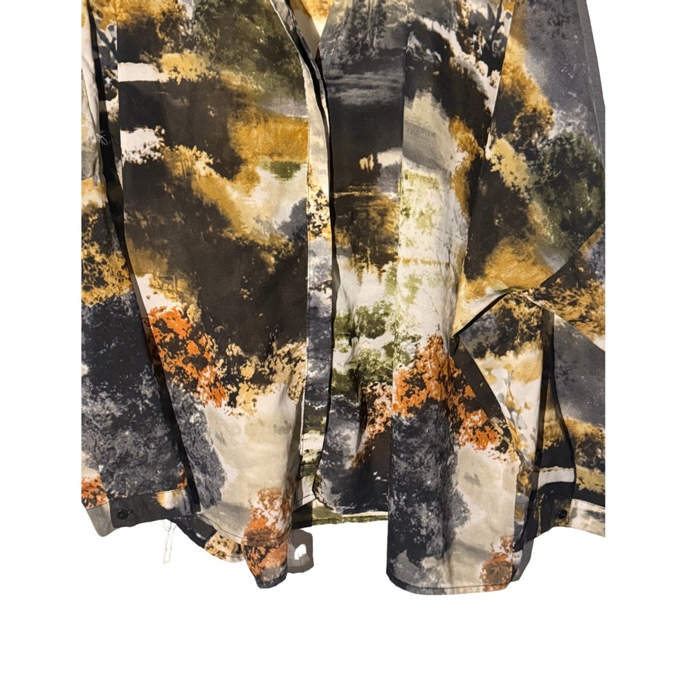 Zara Basic Earthy Forest Print Button Up Top Size… - image 4